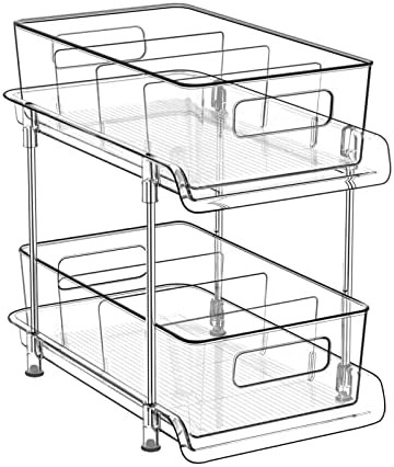 HIHEGD 2 Tier Bathroom Storage With Dividers, Clear Under Sink Pull Out Organizer for Kitchen Pan... | Amazon (US)