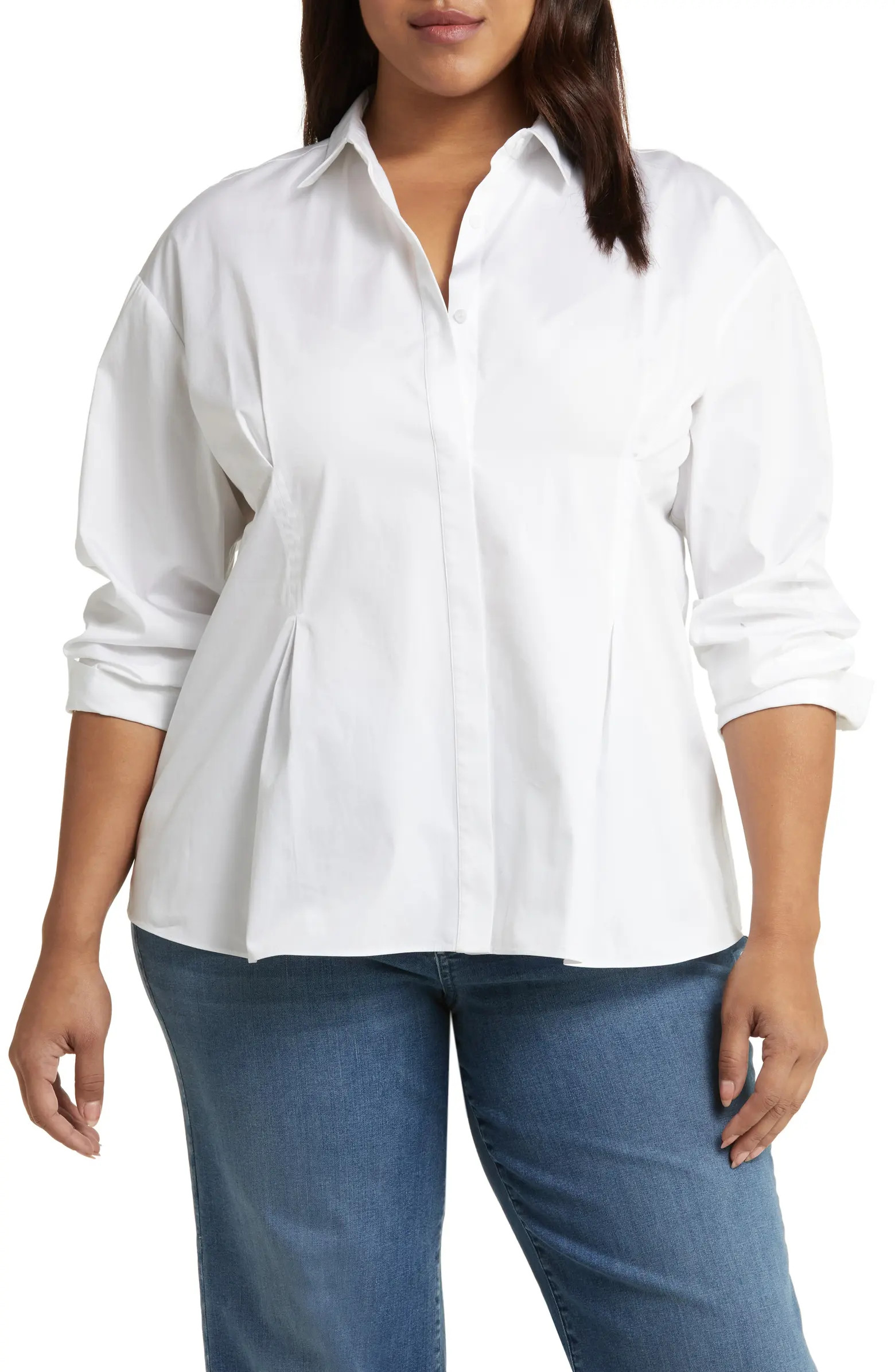 Nordstrom Pleated Cotton Poplin Button-Up Shirt | Nordstrom | Nordstrom