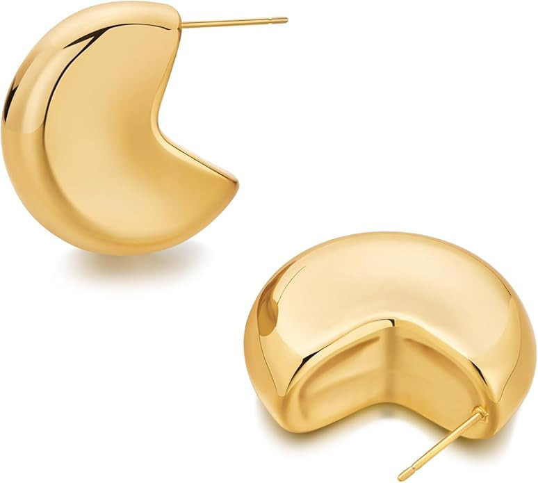 FAMARINE Small Chunky Thick Hoop Earrings for Women Girls Gold Hoops Huggie Earrings for Men Gift... | Amazon (US)