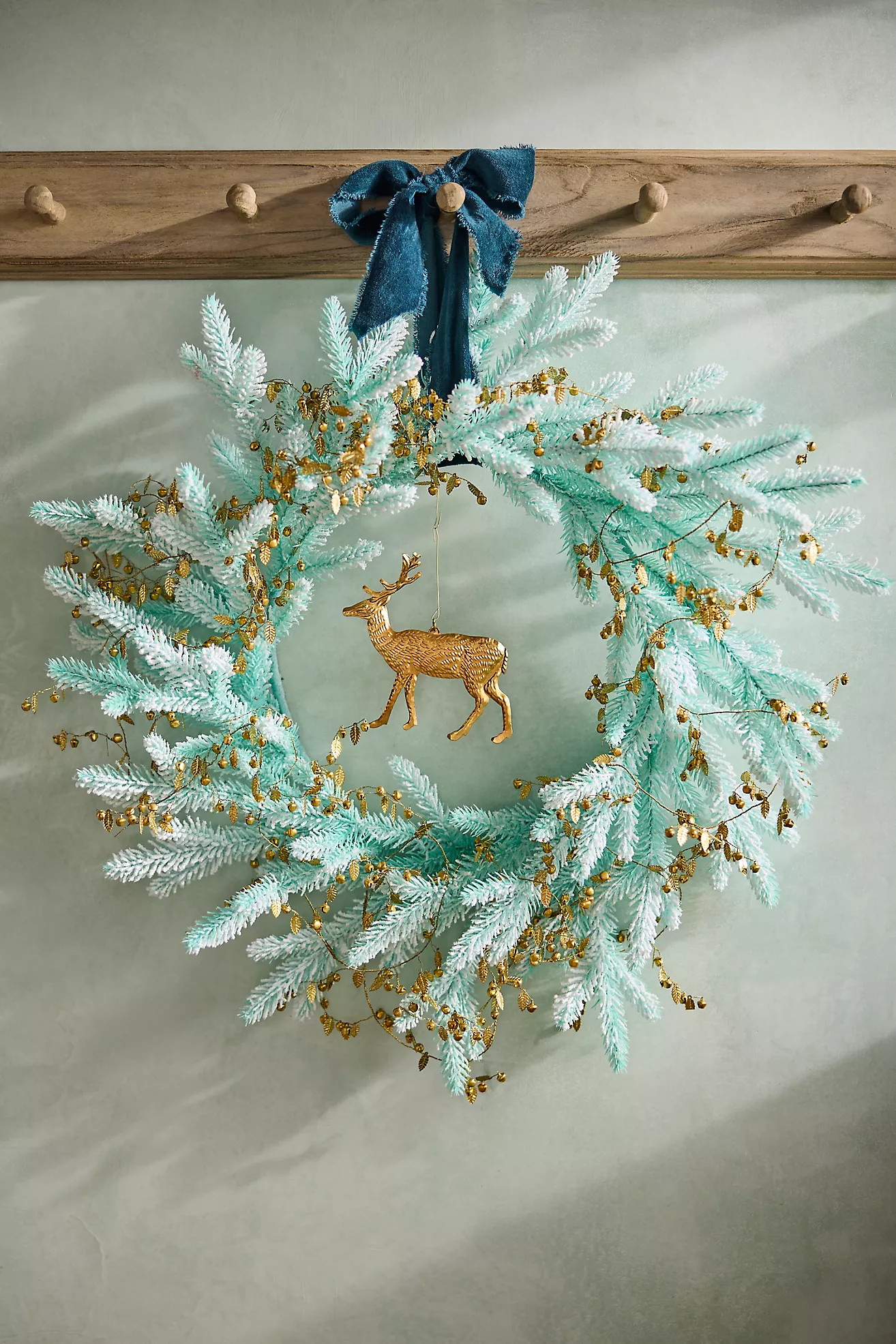 Flocked Mint Faux Fir Wreath | Anthropologie (US)