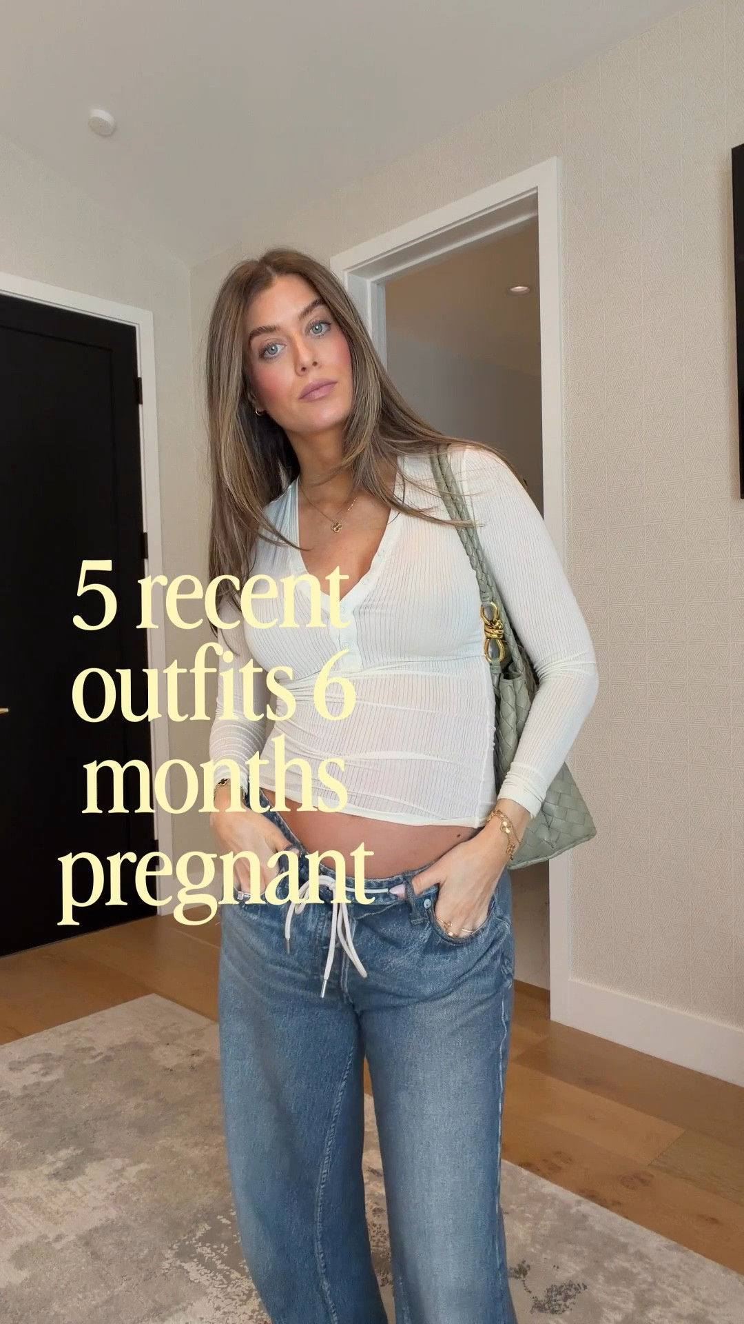 5 easy pregnancy outfits I wore recently.  
Look 1: Small Top, Small pants. 
Look 2 (denim). Medium top, Small pants (same as look 1). 
Look 3: size 4 satin pants 
Look 4: (yellow) Small top, Medium bottoms 
Look 5: (baby blue): Size 2 Top (VERY oversized- could take a 0), medium pants. 

#LTKBump #LTKgrwm #LTKootd