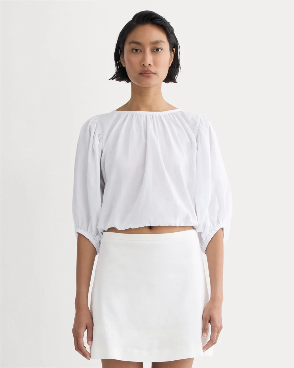 Everlane Gauze Puff-Sleeve Top In White, Size XXL, Cotton | Everlane