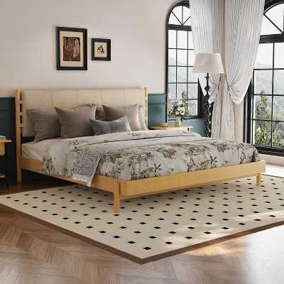 King Bed Frame, Wood Platform Bed with Headboard, Natural - ModernLuxe | Target