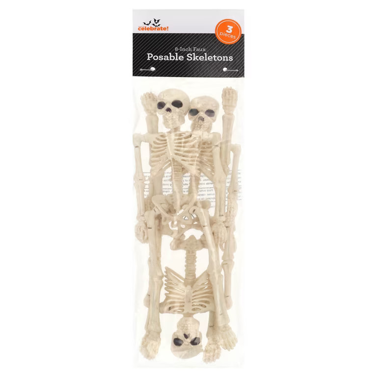 Mini Faux Posable Skeletons, 8", 3 Count, Halloween by Way To Celebrate | Walmart (US)