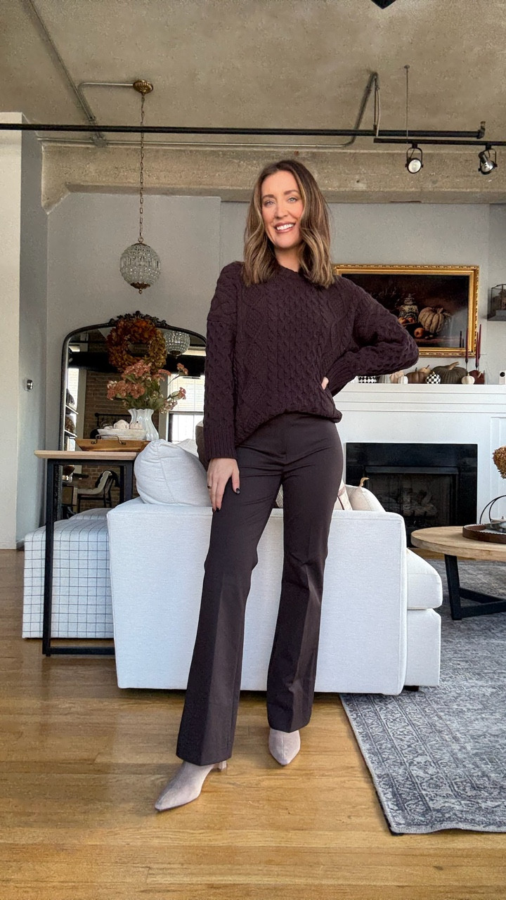 Chic fall workwear or date night outfit ON SALE! Got my true size in the brown cable knit sweater and it is still oversized, and these brown stretchy bootcut trousers are so flattering! I would size up one.

Abercrombie Fall Sale! Get 20% off + an extra 25% off with code AFLTK

#LTKWorkwear #LTKSaleAlert #LTKFallSale