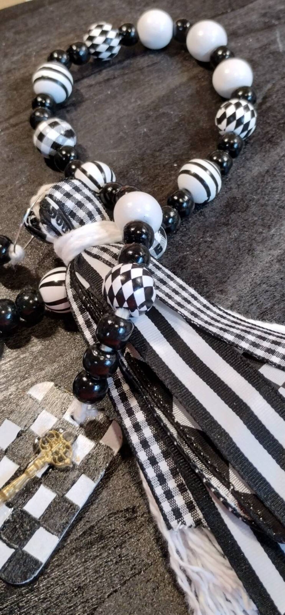 Harlequin Beads Garland 27" black and white | Etsy (US)