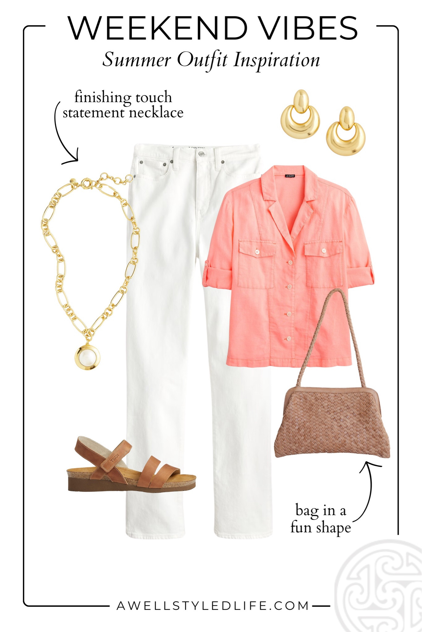 Summer Outfit Inspiration	

All items from J. Crew, shoes from Zappos.

#fashion #fashionover50 #fashionover60 #summerfashion #summeroutfit #jcrew #zappos #campshirt #whitedenim #wovenbag #pearls

#LTKStyleTip #LTKOver40 #LTKSeasonal