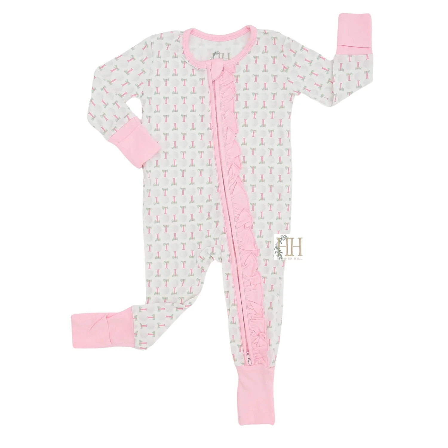 Girls Pink Tee Time Double Zipper Romper | Hamner Hill