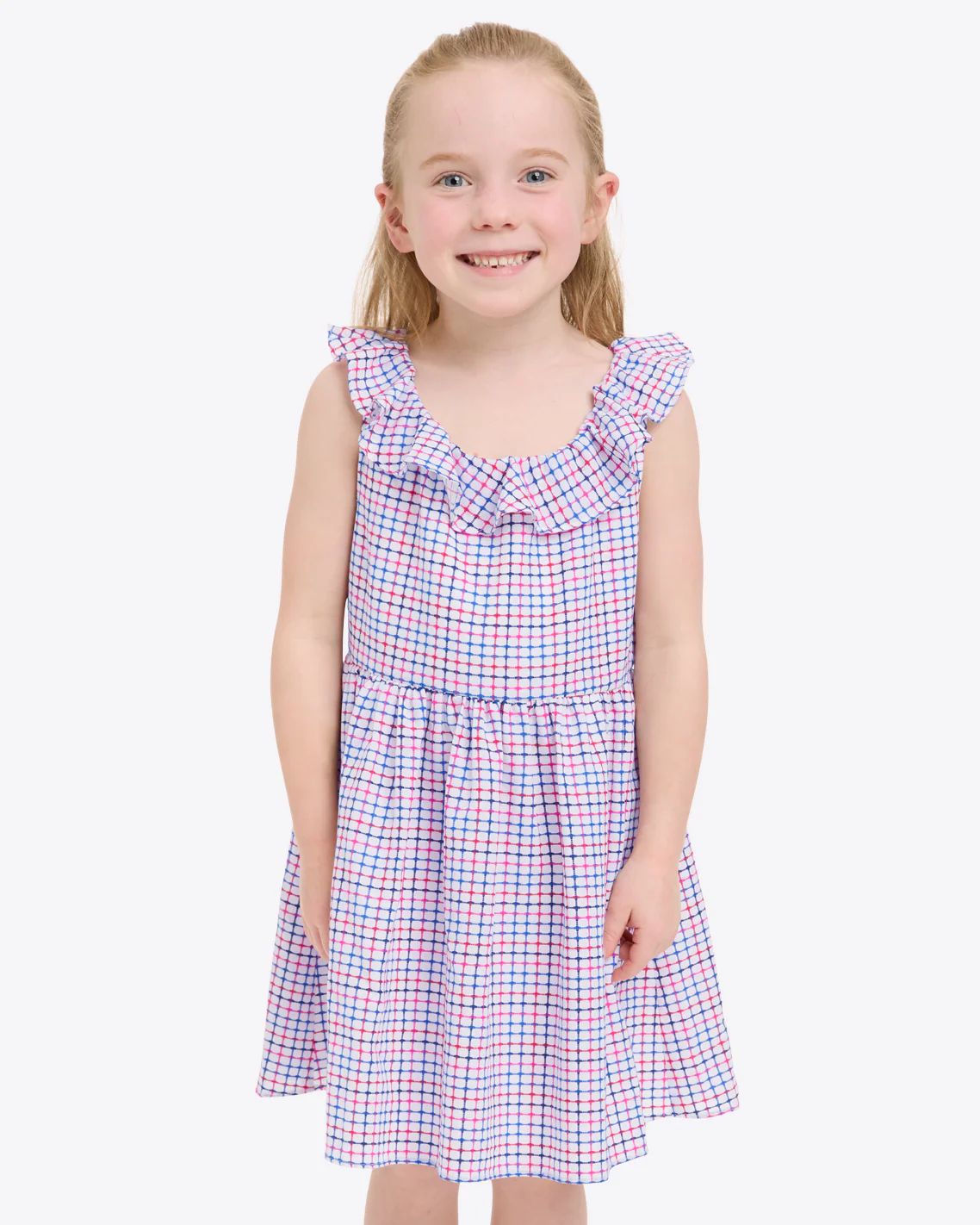 Girls Ruffle Dress in Stitched Grid | Draper James (US)