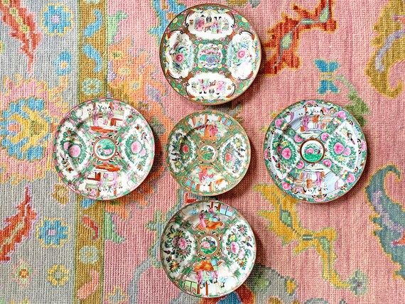 Antique and Vintage Rose Medallion Plate Wall - Rose Famille - Verte Famille - Chinoiserie - Chin... | Etsy (US)