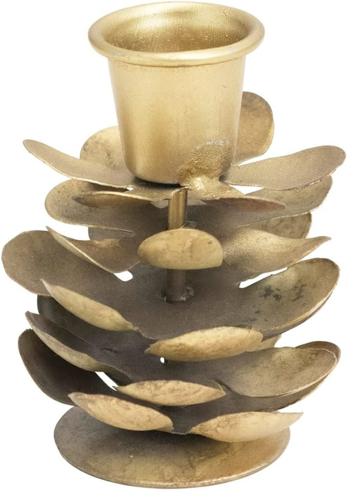 Metal Pinecone Taper Holder, Antique Brass Finish | Amazon (US)