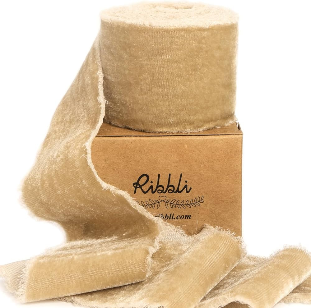 Ribbli Light Champagne Velvet Ribbon 2 Inch Handmade Frayed Vintage Christmas Ribbon for Gift Wra... | Amazon (US)