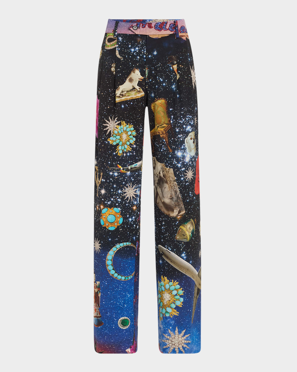 Starry Night Redux Pleated Wool Baggy Trousers | Neiman Marcus