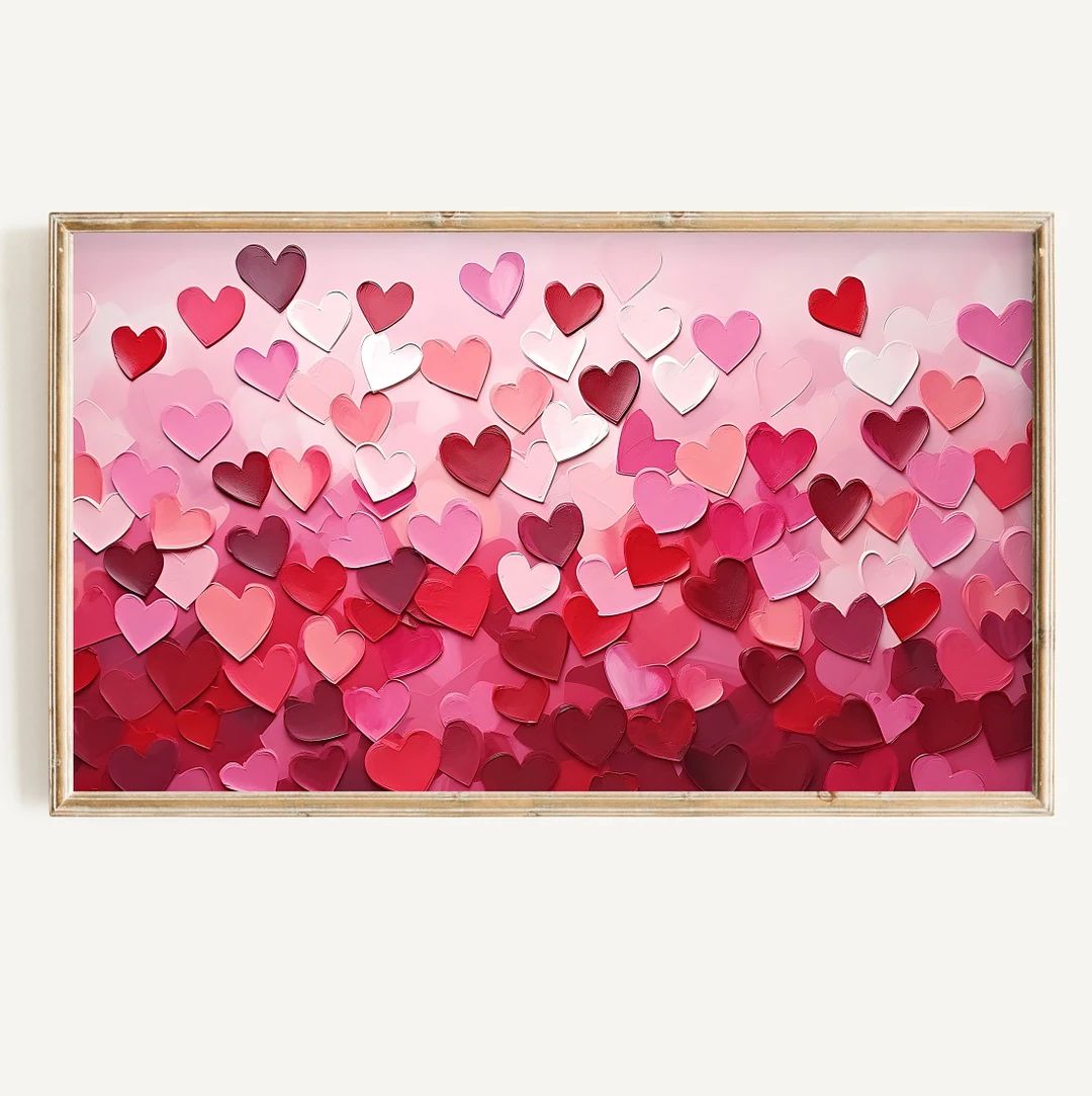 Valentine's Day FRAME TV Art Valentine Pink Hearts Frame Tv Art Abstract Valentines Red Heart Dow... | Etsy (US)