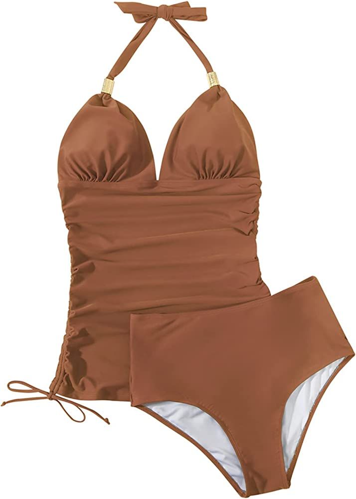 SUUKSESS Women Halter Tankini Bathing Suits Sexy Slimming Tummy Control Swimsuit | Amazon (US)