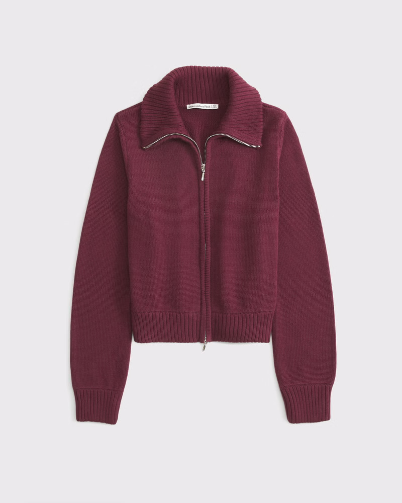 Abercrombie & Fitch Women's Double Zipper Cardigan in Burgundy - Size XS | Abercrombie & Fitch (US)