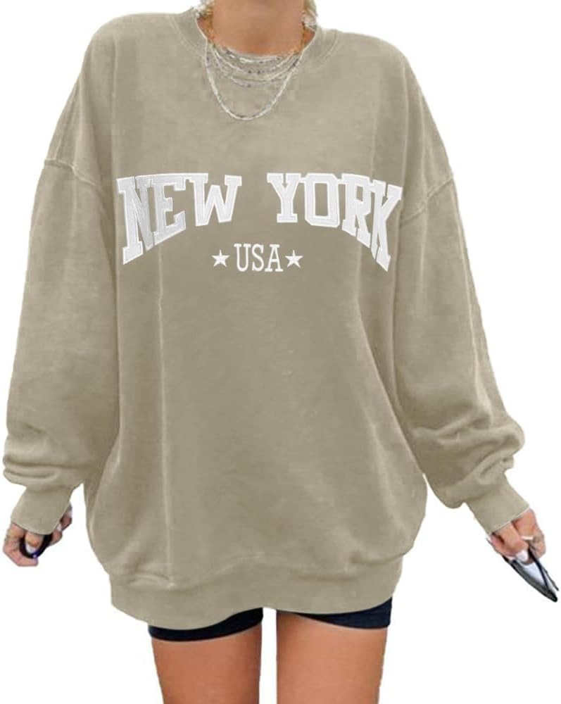 Micoson Women Oversized Crewneck Sweatshirt Embroidered Tops Long Sleeve Batwing Pullover Drop Sh... | Amazon (US)
