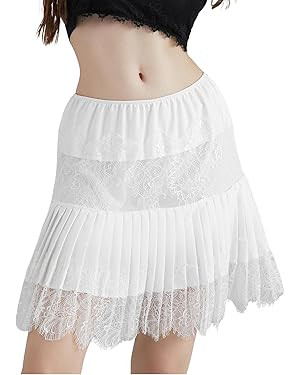 Women Lace Mini Skirt Y2k Ruffle Low Waist Slip Layered Pleated Flowy Skirt | Amazon (US)