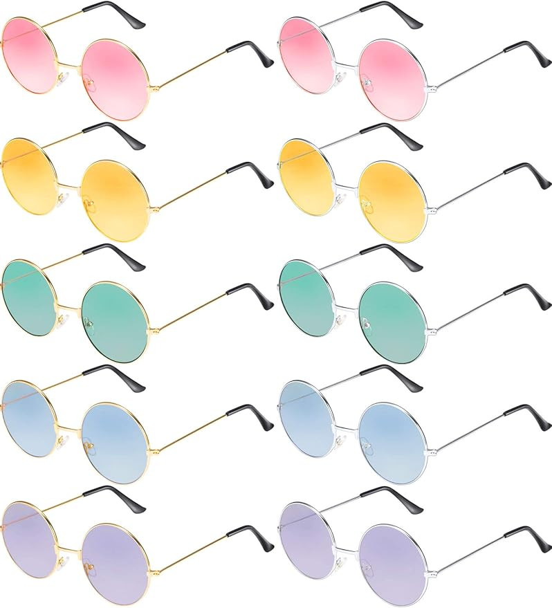 Blulu 10 Pairs John Hippie Sunglasses Retro Round 60's Style Circle Sunglasses Eyewear for Men Wo... | Amazon (US)