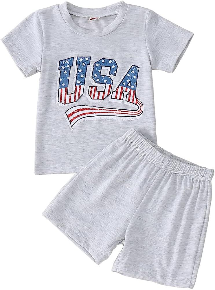 BOUTIKOME Toddler Baby 4th of July Outfit Boy Girl Oversized Romper USA Shirts Shorts Set America... | Amazon (US)