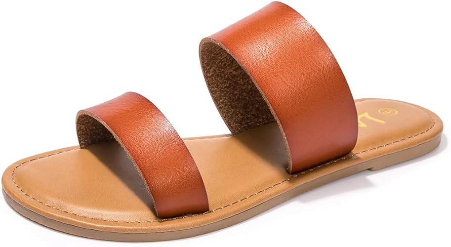 LM Women's Braided Slide Sandals Open Toe Two Band Slip On Flat Sandals Casual Summer Sandals | Amazon (US)