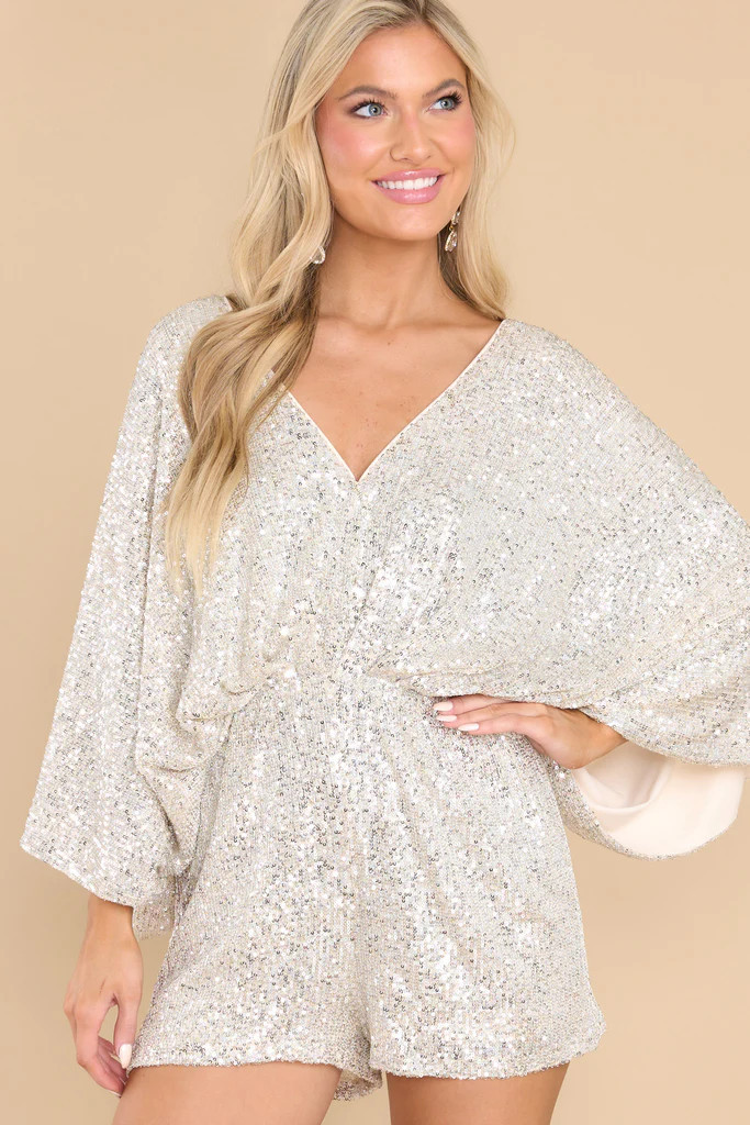 Create Excitement Champagne Sequin Romper | Red Dress 