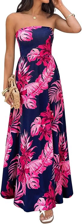 PRETTYGARDEN Sleeveless Floral Summer Maxi Dresses for Women 2026 Tube Top Flowy Long Dress Tropi... | Amazon (US)