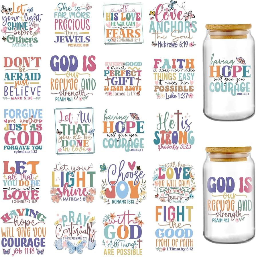 Bible Verse UV DTF Decals - 20 Sheets Christian Motivational Quotes Uvdtf Tumbler Wraps for 16 oz... | Amazon (US)