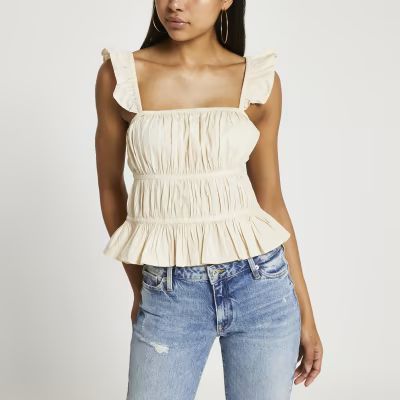 Cream ruched picnic cami top | River Island (UK & IE)