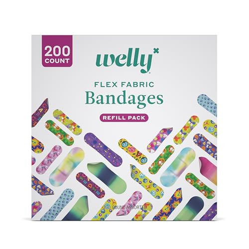 Welly Bandage Refill Ready Pack | FSA Eligible | Adhesive Flexible Fabric Bandages | Bulk Assorted Shapes and Patterns for Minor Cuts, Scrapes, and Wounds - 200 Count | Amazon (US)