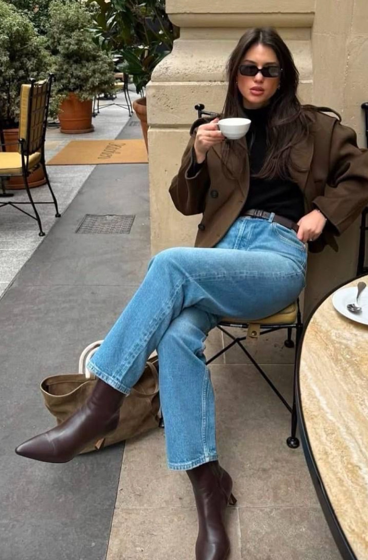 This effortlessly chic café outfit pairs classic blue jeans with a black knit, brown blazer, and sleek leather boots for a timeless elevated everyday look.
Neutral layers and structured accessories create a polished, understated style that feels perfect for slow mornings, coffee dates, and sophisticated city living. ☕ 

 #LTKootd #LTKmomlife
