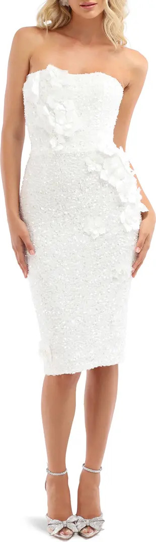 Liliana Sequin Floral Appliqué Strapless Cocktail Dress | Nordstrom