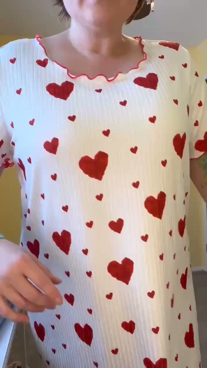 Drift off in style and comfort with this adorable plus-size heart nightgown! 💕 Featuring a soft, stretchy fabric, cute lettuce trim, and a relaxed crewneck fit, this sleep dress is perfect for lounging, pajama parties, or cozy nights in. 

 #LTKOver40 #LTKFindsUnder50 #LTKPlusSize