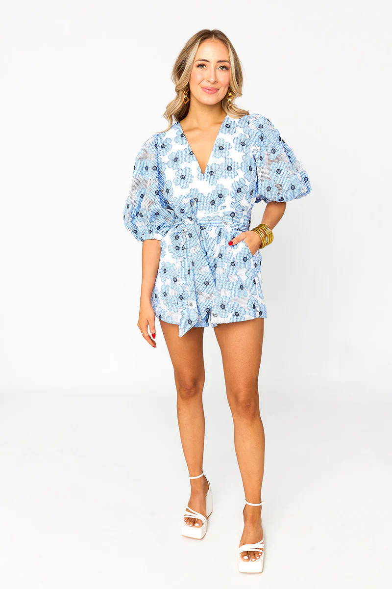 Julia Short Sleeve Romper - Blue Lagoon | BuddyLove