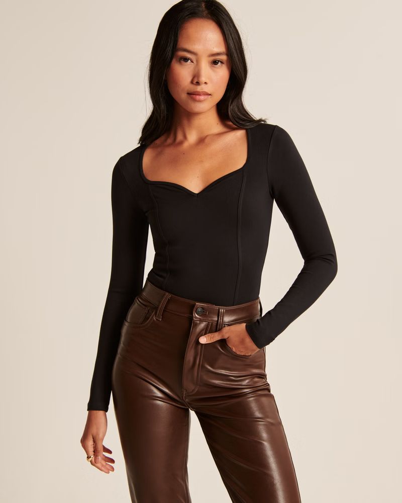 Long-Sleeve Ponte Sweetheart Bodysuit | Abercrombie & Fitch (US)