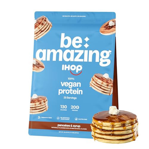 BE AMAZING Vegan Protein Powder, IHOP Pancakes & Syrup, 20g Plant Based Protein with Prebiotic Fiber, Low Carb, Dairy and Gluten Free Shake Mix, No Added Sugar, 29.3 oz, 25 Servings | Amazon (US)