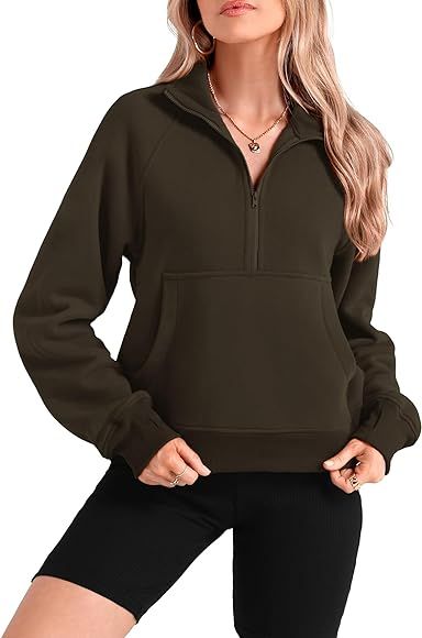 BTFBM Women Half Zip Pullover Sweatshirts Fall Winter Long Sleeve Fleece Lined Cropped Tops Sweat... | Amazon (US)