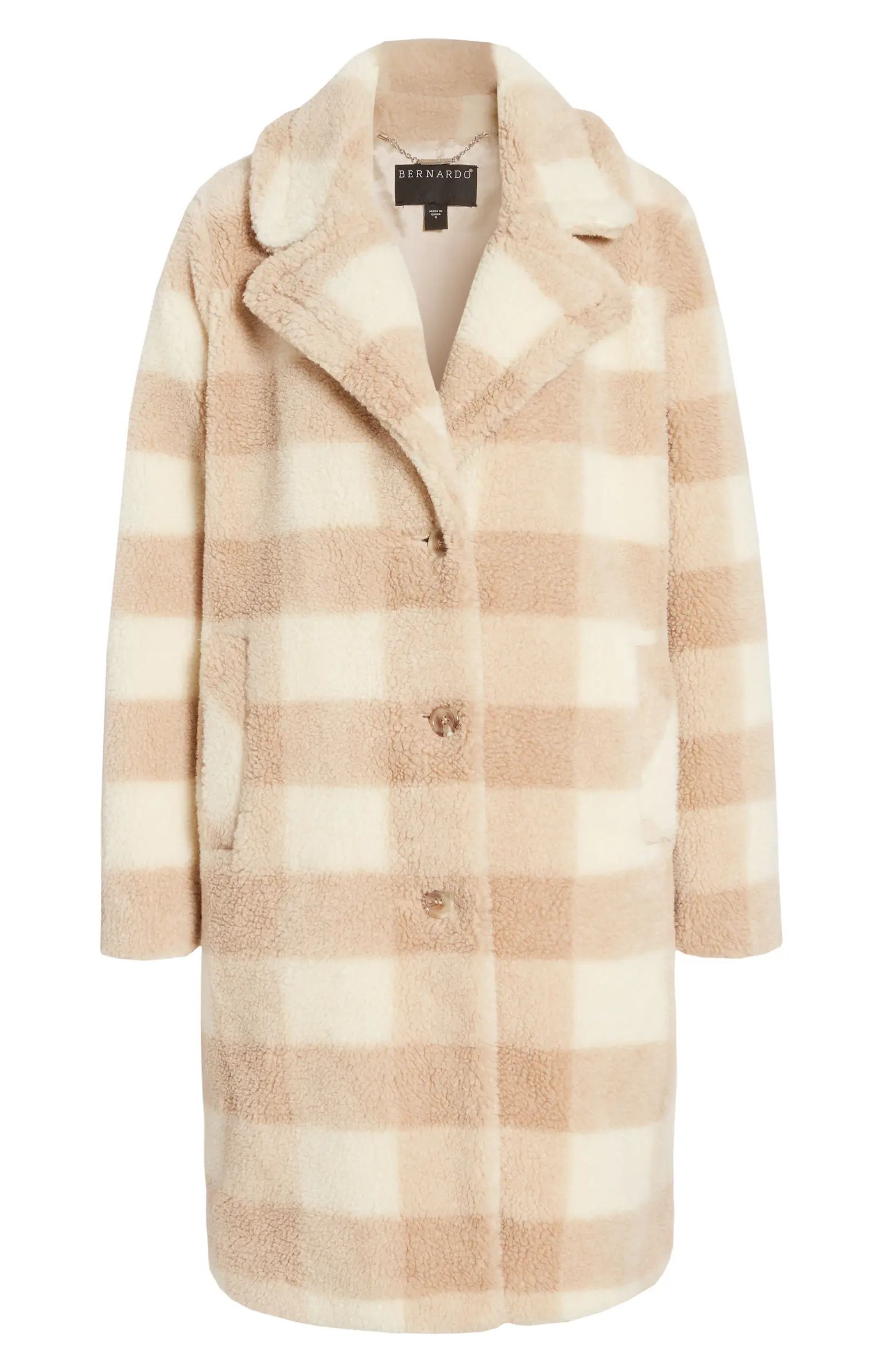 Bernardo Check Teddy Faux Fur Coat | Nordstrom | Nordstrom