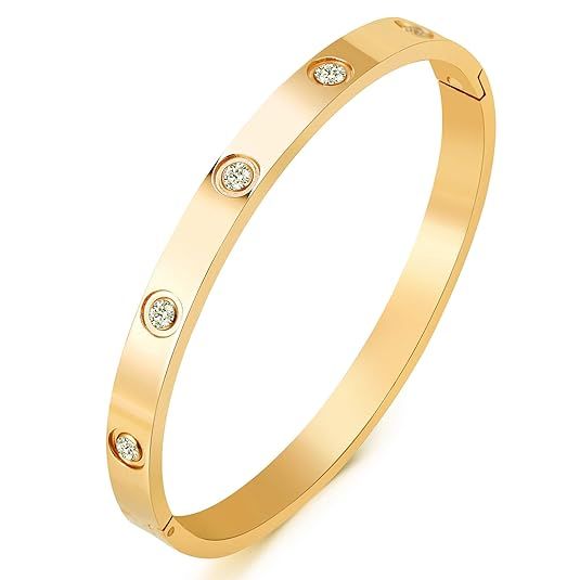 MVCOLEDY Jewelry 18 K Gold Bangle Bracelet CZ Stone Hinged Stainless Steel with Crystal Bangle fo... | Amazon (US)