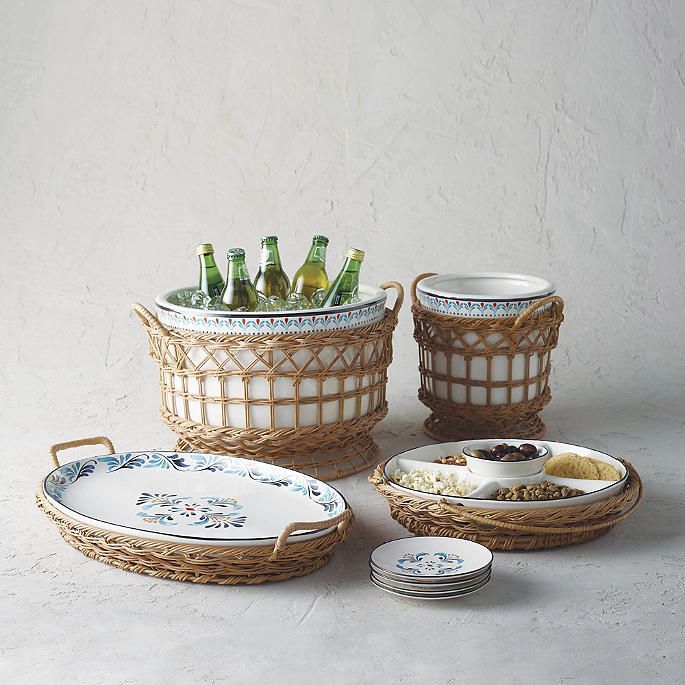 Marbella Ceramic & Rattan Serveware Collection | Frontgate | Frontgate