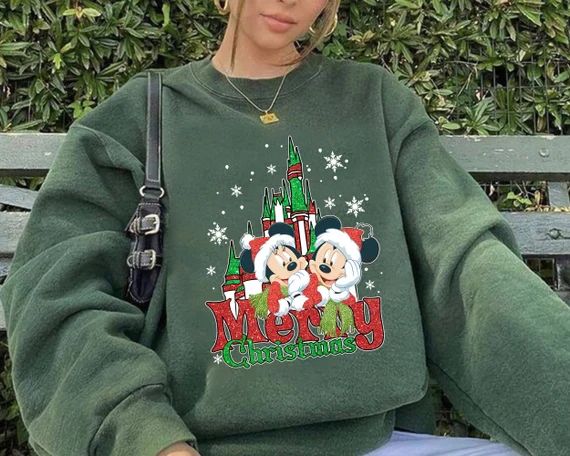 Disney Merry Christmas Christmas Sweatshirt, Disney Christmas Ears Crewneck, Disney Christmas Swe... | Etsy (US)