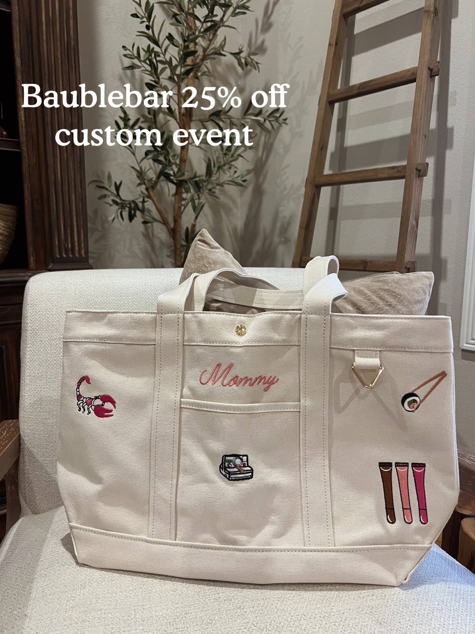 The CUTEST custom tote🫶🏻 such a great gift idea!! Completely personalizable- comes in more colors, sizes and lots of cute icons. Last week for Baublebar’s 25% off customs event | mom tote | Christmas gift 

#LTKItBag #LTKSaleAlert #LTKmomlife