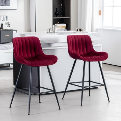 Bar Stools Set of 2 - Burgundy Counter Height Bar Stools Velvet Fabric Upholstered Bar Stools 24 ... | Amazon (CA)