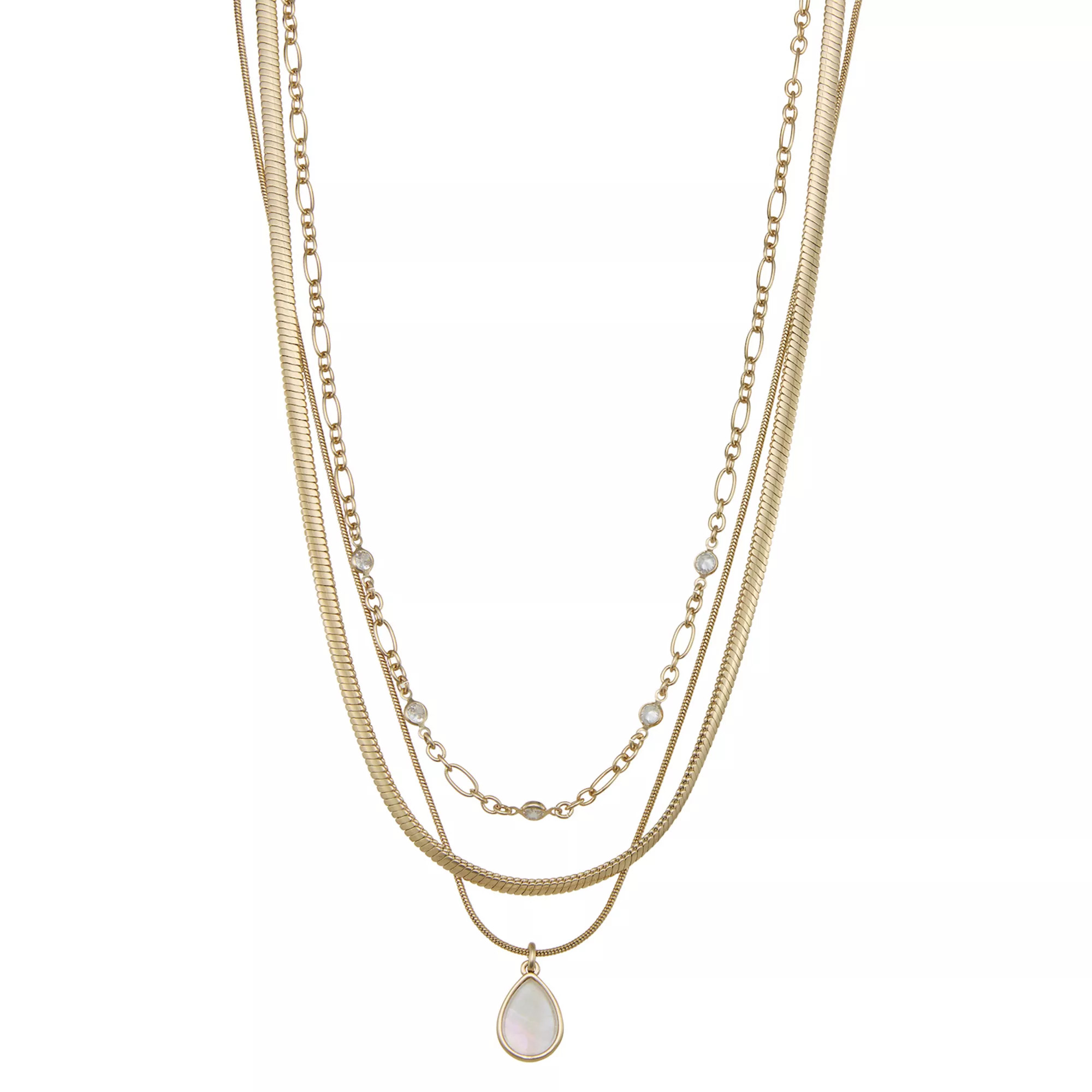Nine West Gold Tone White Simulated Stone Multi-Row Necklace | Kohl's