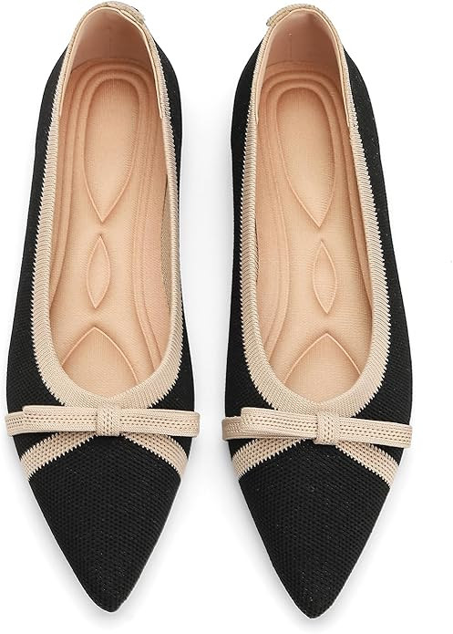 Flats for Women Pointed Toe Knit Foldable Ballet Women's Fat Shoes Dressy Comfortable Slip On Wom... | Amazon (US)