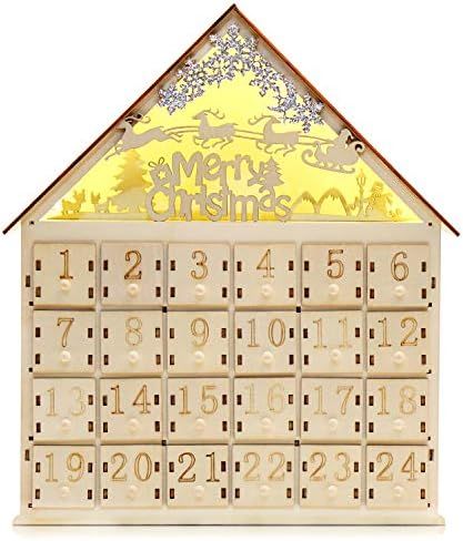 CCINEE Christmas Wooden Advent Calendar with LED Light 24 Storage Drawers Christmas Countdown Cal... | Amazon (US)