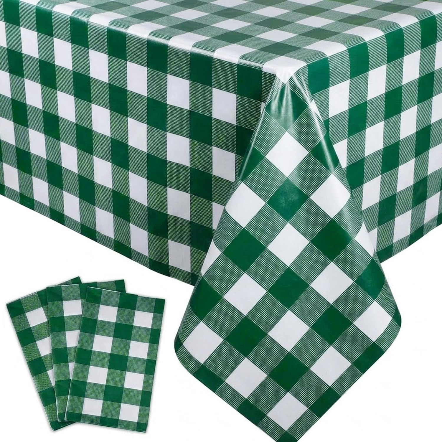 Oigco 3 Pack Green and White Checkered Tablecloth 54 x 108 Inches, Rectangle Disposable Plastic G... | Amazon (US)