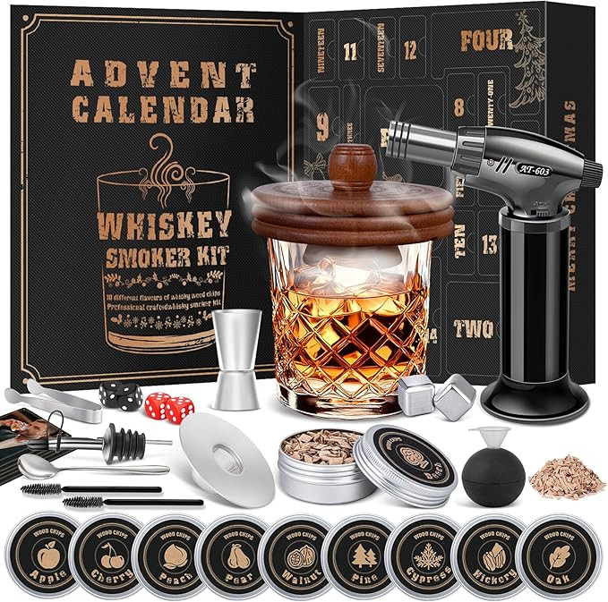 Whiskey Advent Calendar 2025 for Men, 24-Day Bourbon Smoker Infuser Kit for Cocktail and whisky L... | Amazon (US)