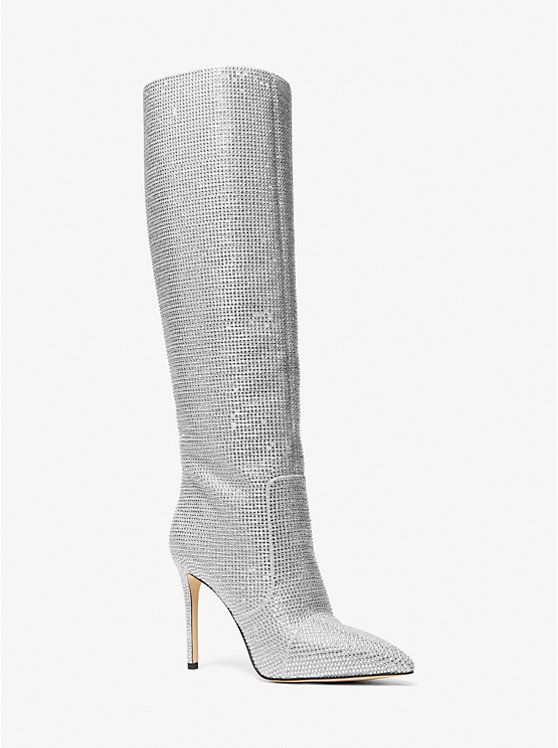 Rue Embellished Glitter Chain-Mesh Knee Boot | Michael Kors | Michael Kors US