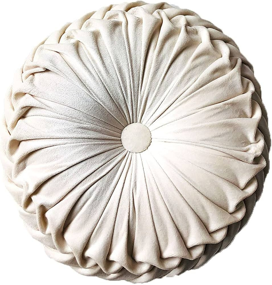 Round Throw Pillow Velvet Home Decoration Pleated Round Pillow Cushion for Couch Chair Bed Car Be... | Amazon (US)